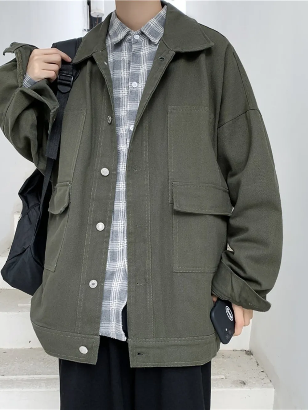 Men's Button Up Drop Shoulder Denim Jacket, image 2