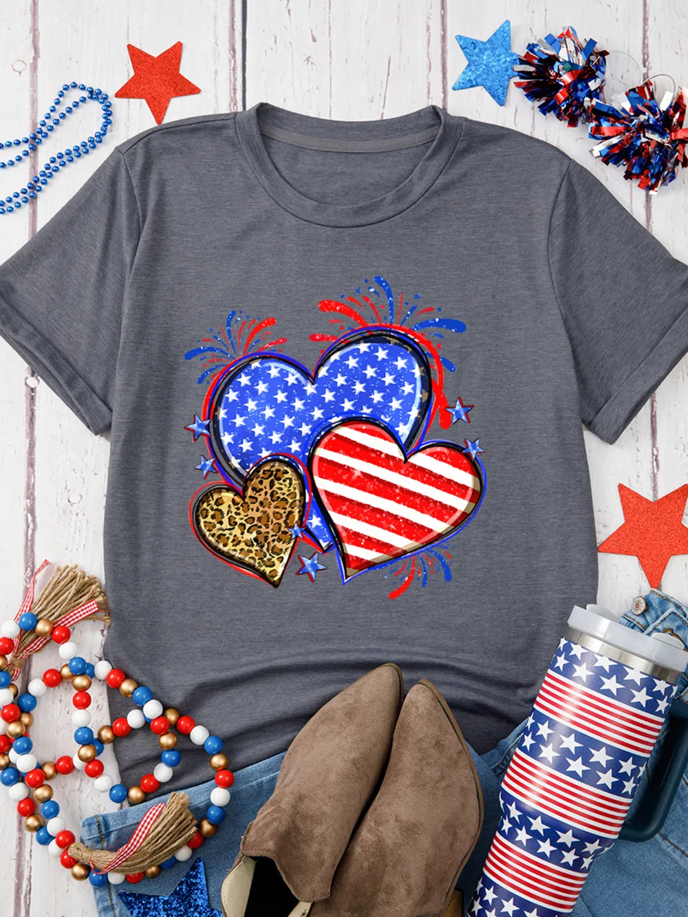 American Heart Graphic Round Neck T Shirt, image 5