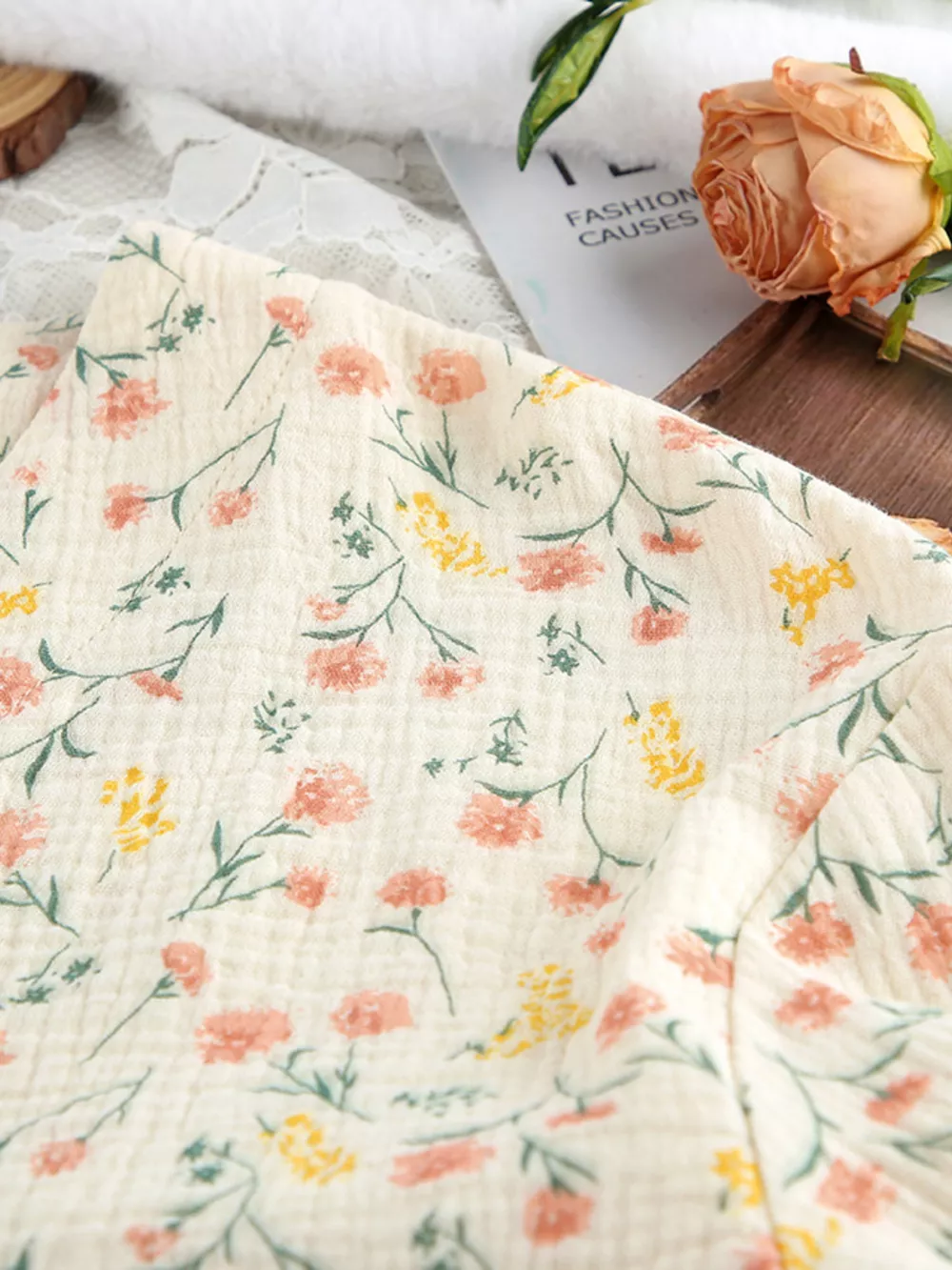 Floral Print Crinkle Texture Tie-Front Top and Shorts Set, image 13
