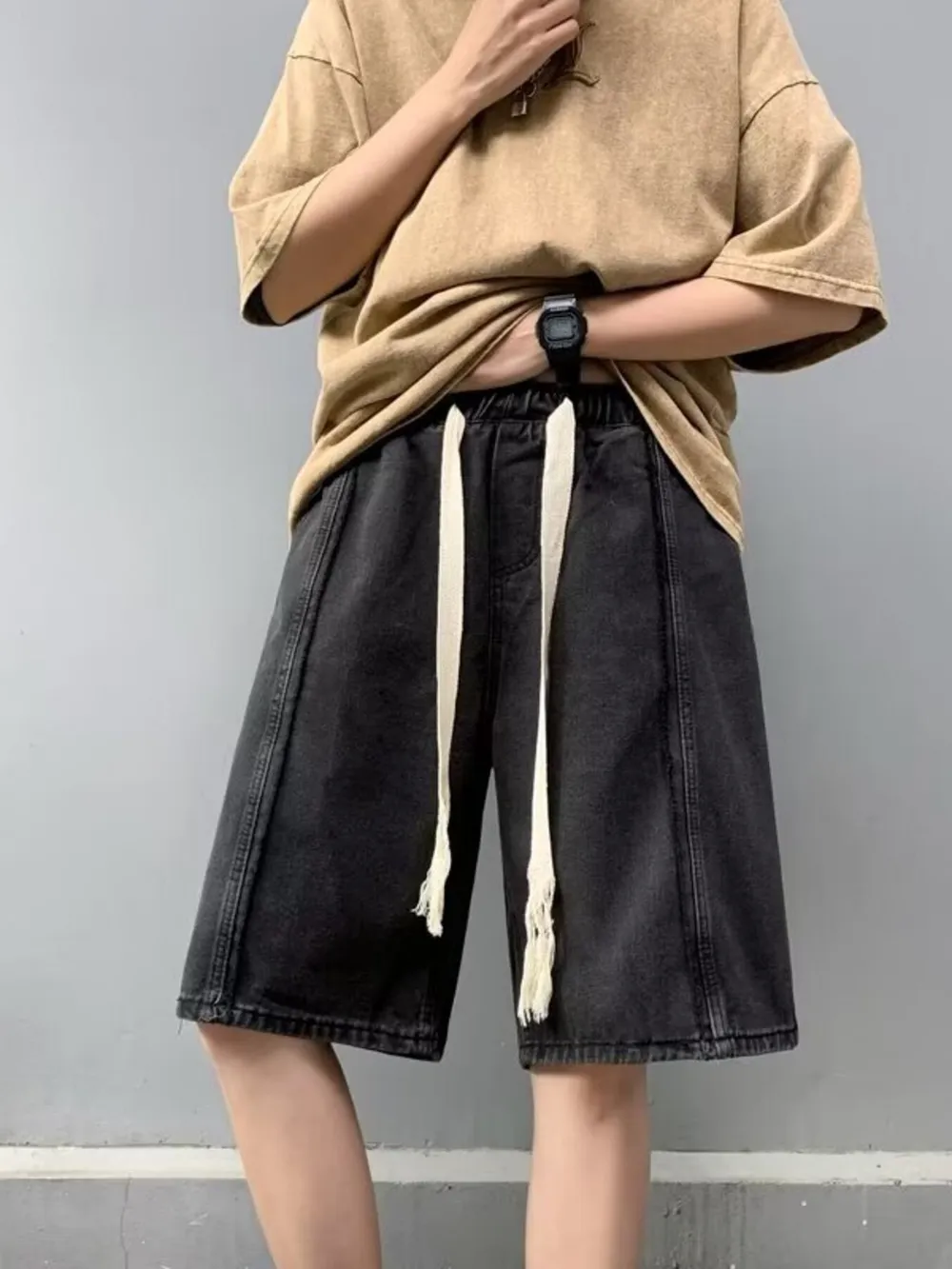 Men's Full Size Drawstring Denim Shorts with Pockets Plus Size