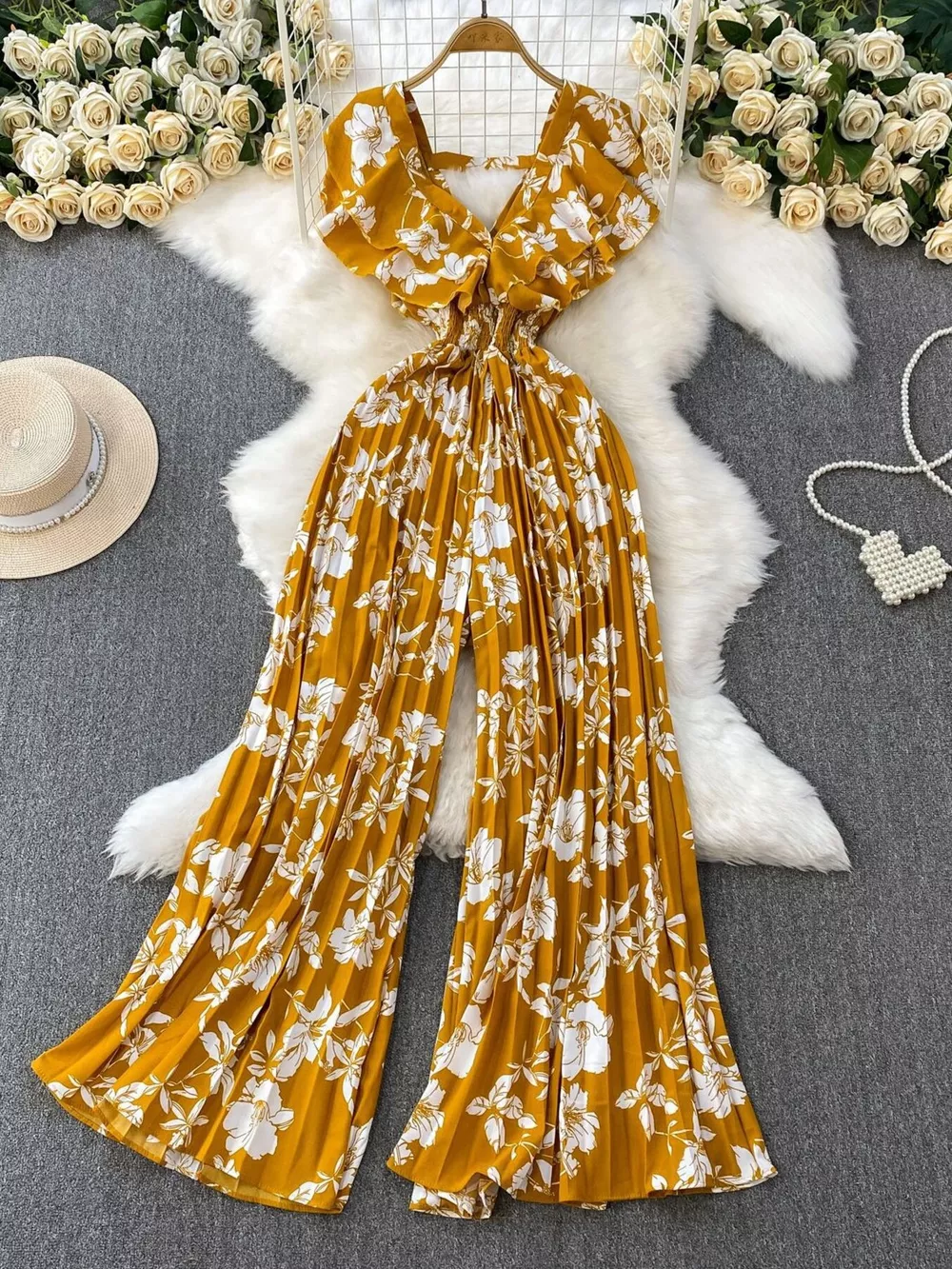 Floral Print Wide Leg Pleated Jumpsuit, image 17