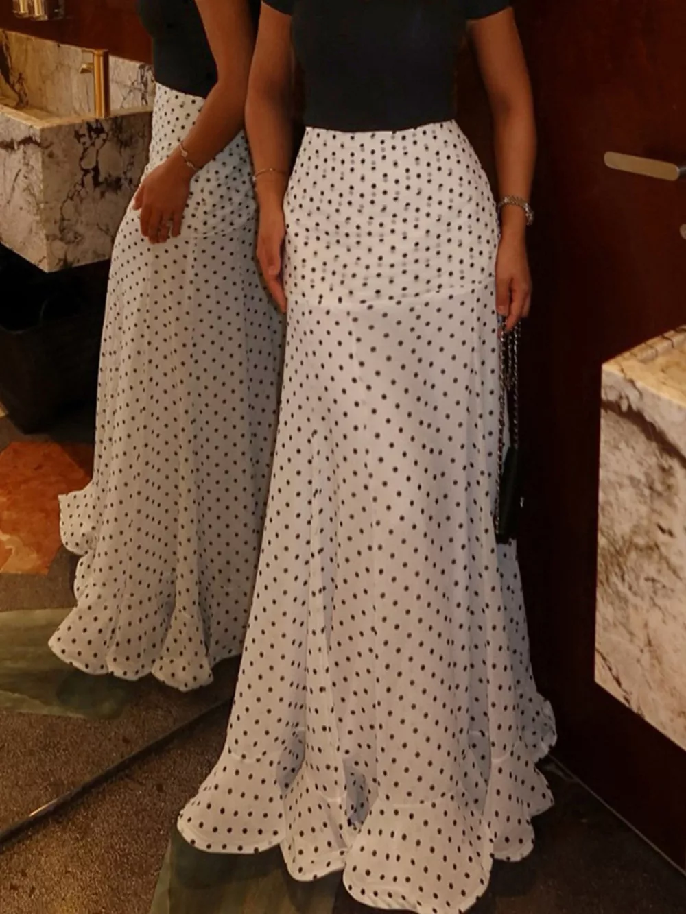 Polka Dot Ruffle Hem Maxi Skirt, image 7