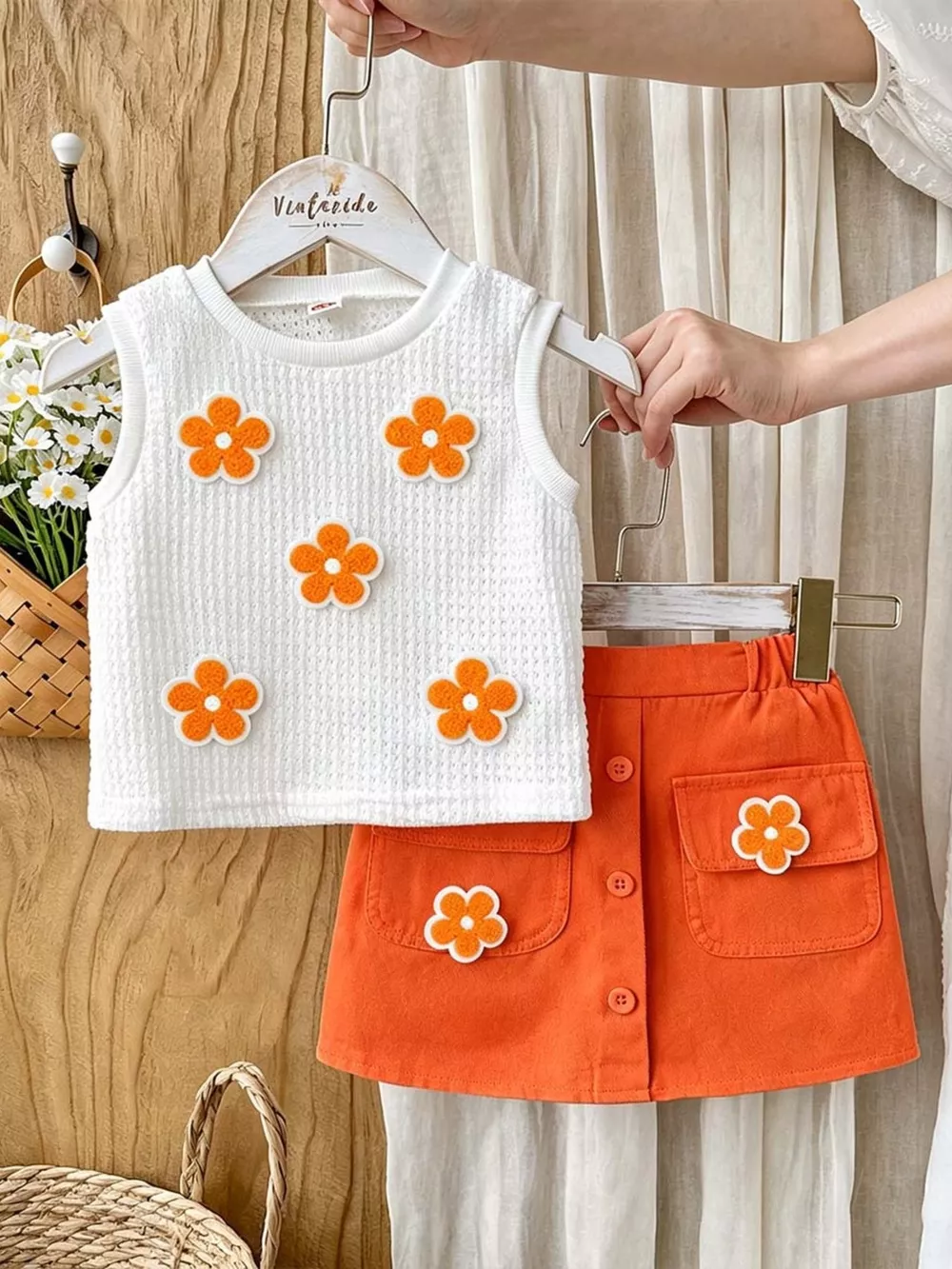 Children's Flower Sleeveless Top and Skirt Set, image 6