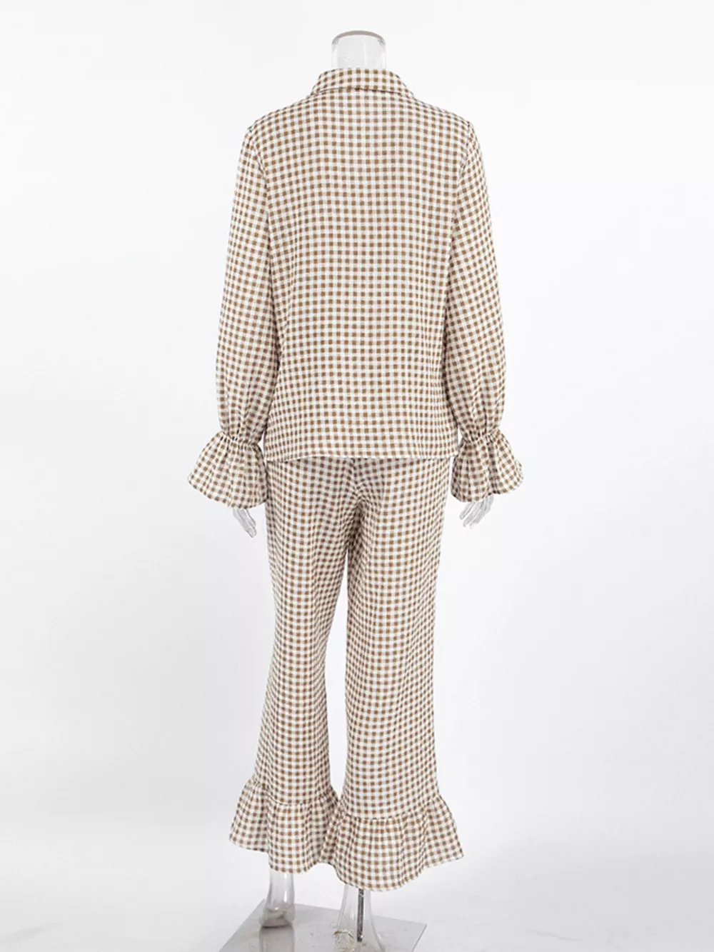 Gingham Ruffle-Trim Top and Pants Lounge Set, image 7