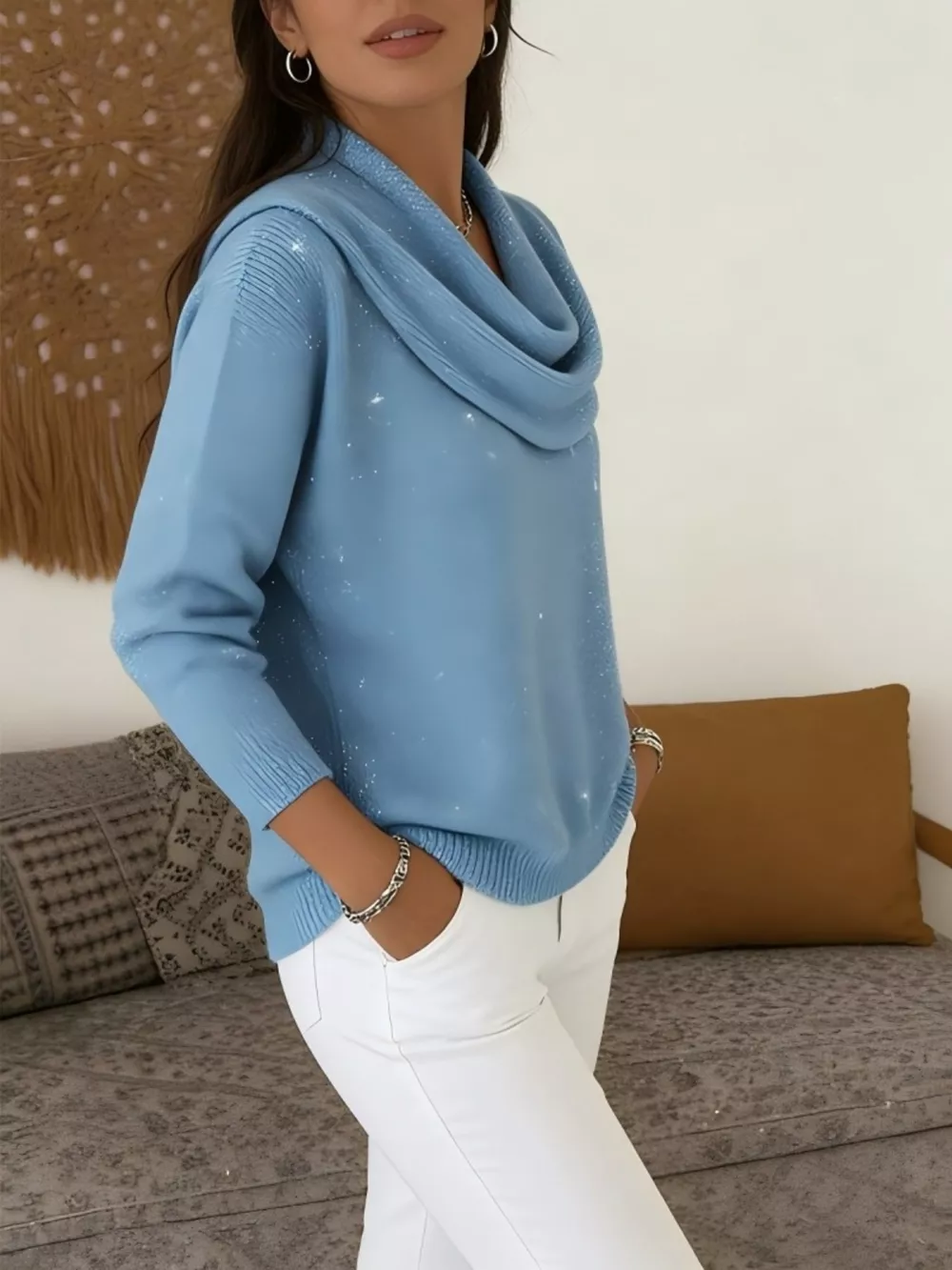 Full Size Solid Color Cowl Neck Sweater Plus Size, image 15