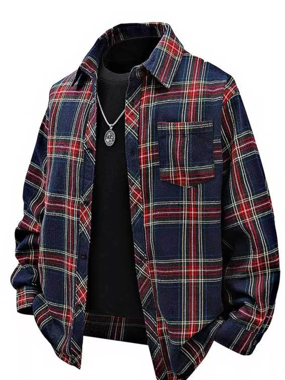 Men's Full Size Plaid Button Up Long Sleeve Shirt Plus Size, image 3