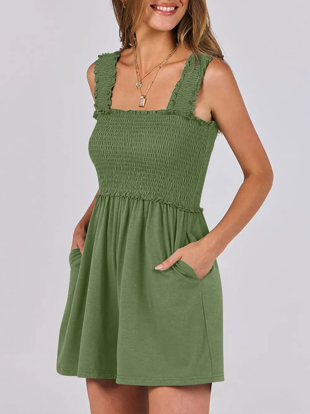 Smocked Square Neck Summer Romper, image 10
