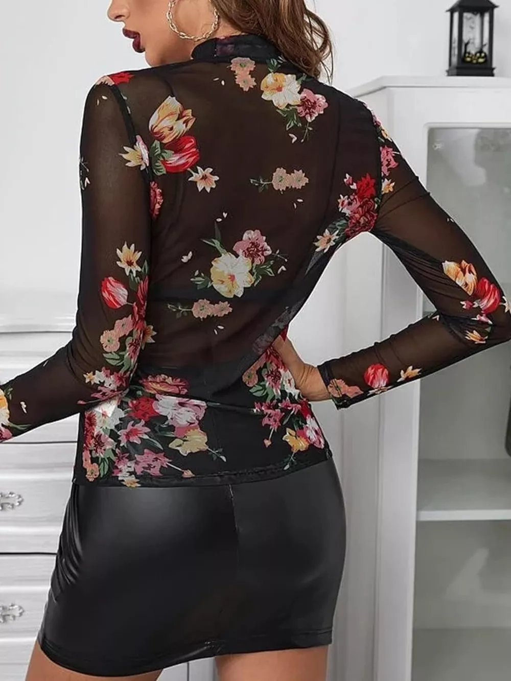 Sheer Mock Neck Long Sleeve Top, image 13