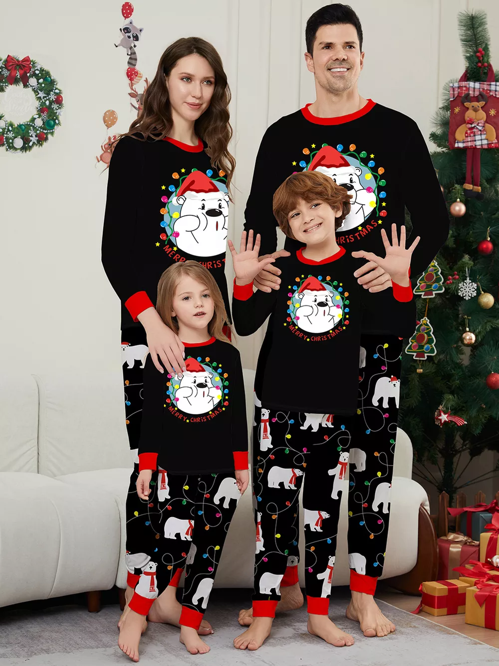 Full Size Family Matching Christmas Pajamas Set with Polar Bear Print Plus Size, image 2