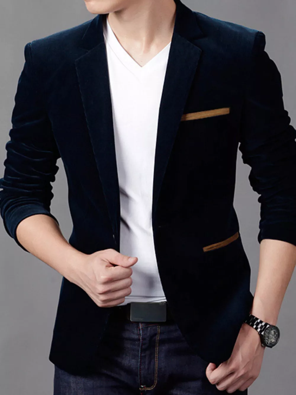 Men's Plus Size Slim Fit Velvet Blazer, image 4