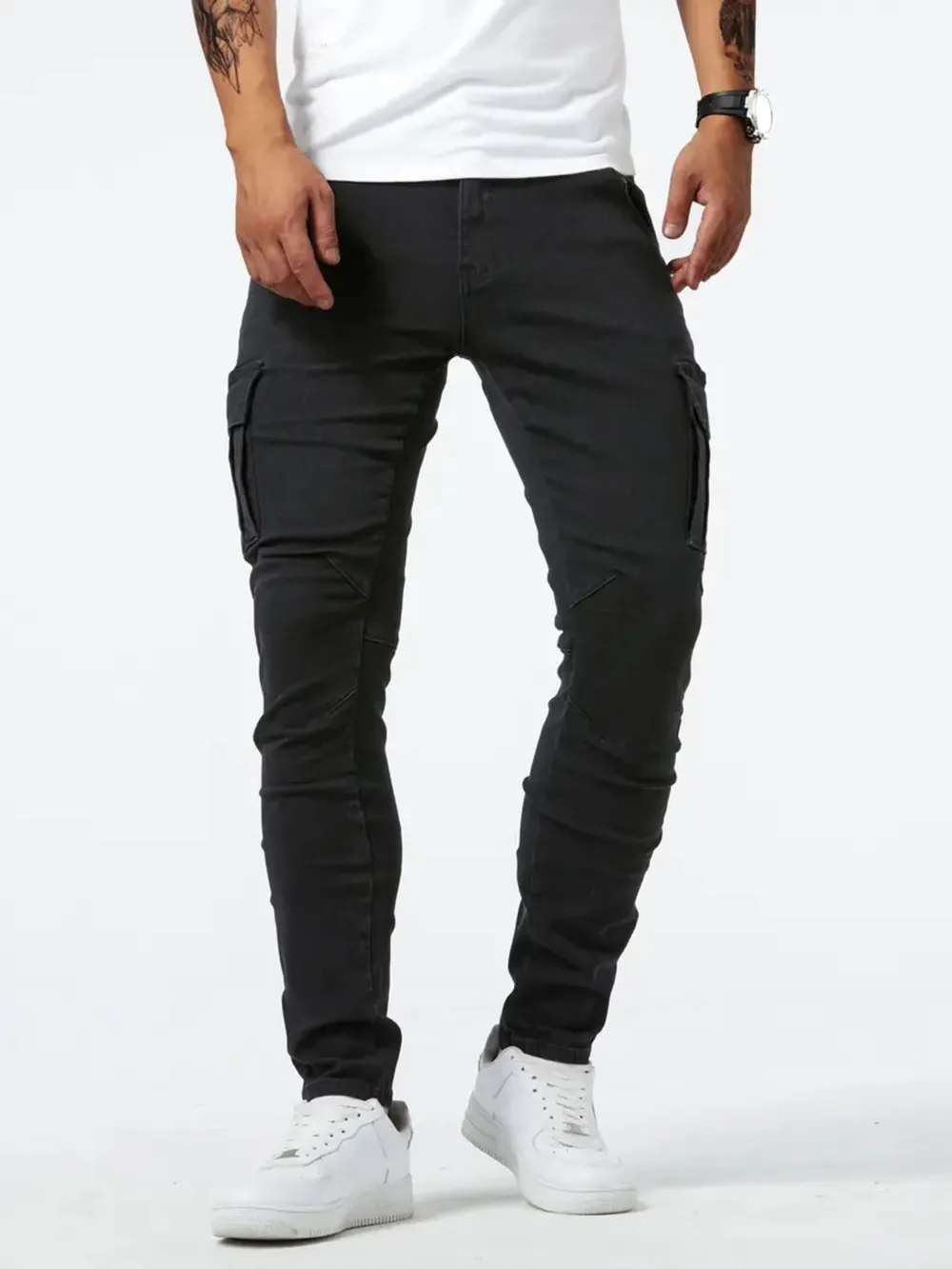 Men's Plus Size Skinny Cargo Jeans, image 4