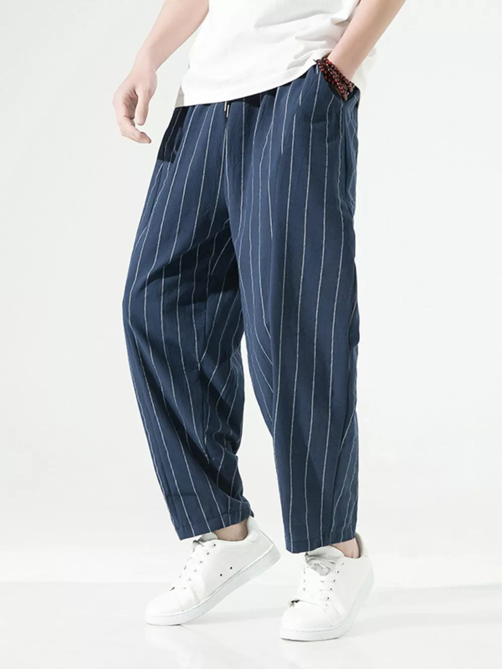 Men's Plus Size Striped Casual Loose Pants, image 7