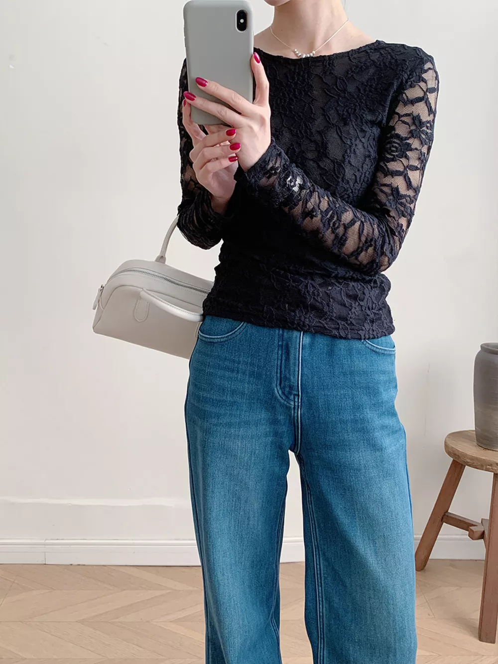 Lace Round Neck Long Sleeve Top, image 27