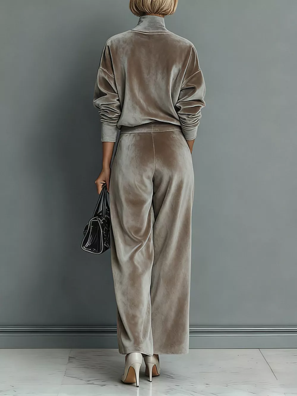 Full Size Elegant Velvet Mock Neck Long Sleeve Top and Wide-Leg Pants Set Plus Size, image 3