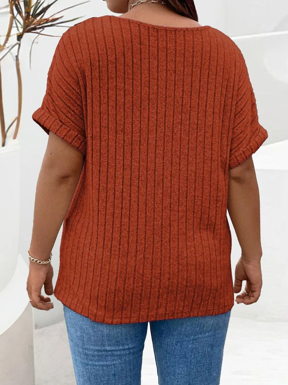 Plus Size Ribbed Half Zip Relaxed Fit T-Shirt, image 24