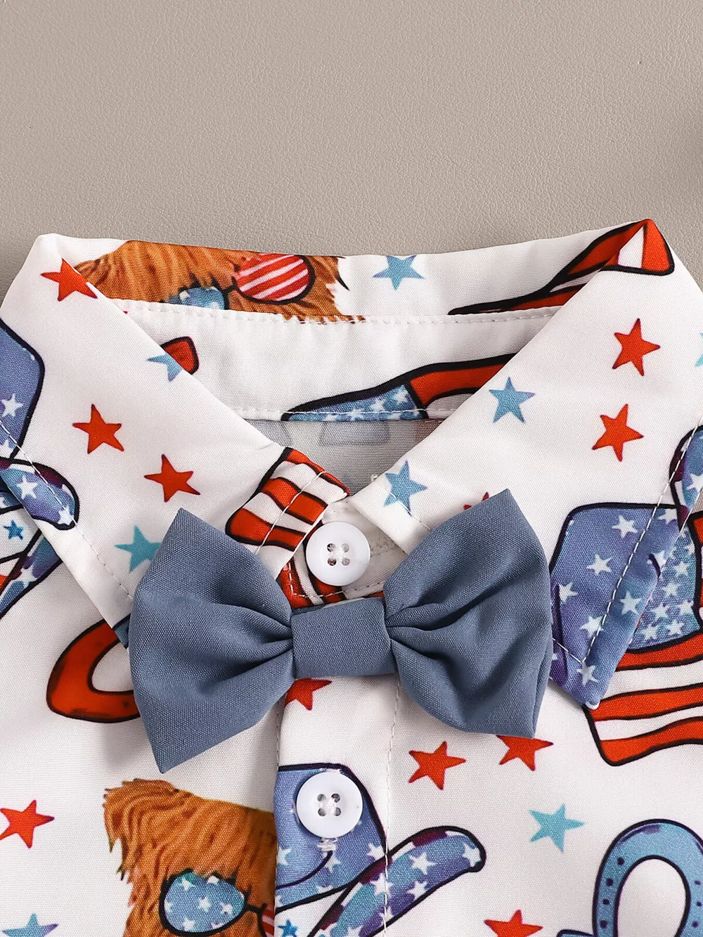 Children's American Flag Print Bow Tie Shirt & Shorts Set, image 3