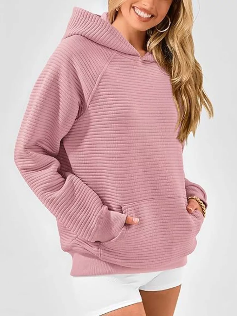 Texture Kangaroo Pocket Raglan Sleeve Hoodie, image 19