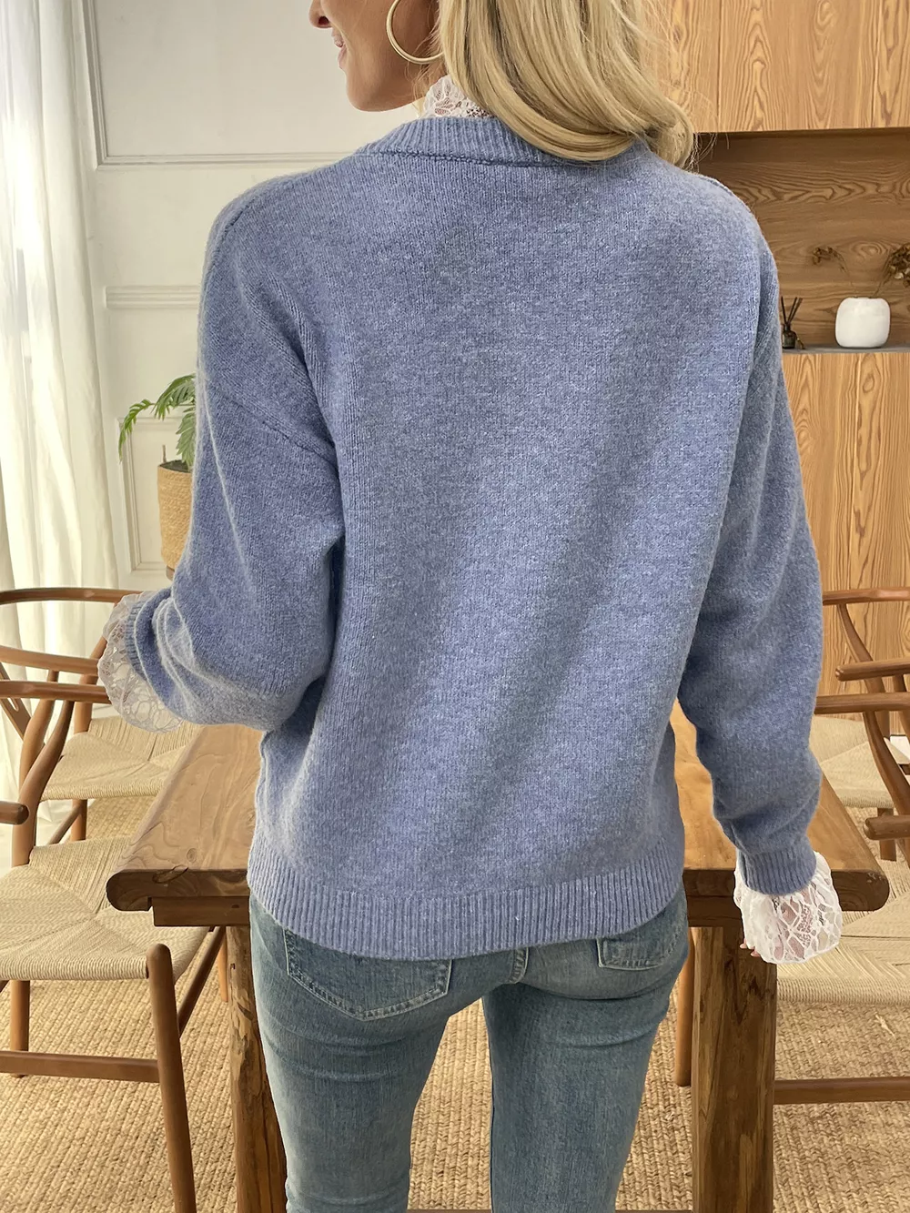 Button-Down Cardigan with Delicate Lace Trim, image 2