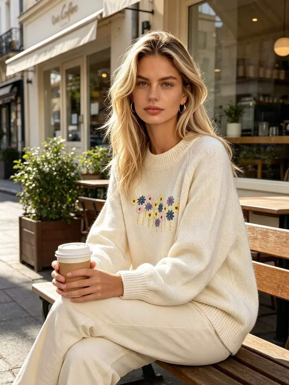 Floral Embroidered Round Neck Sweater, image 5