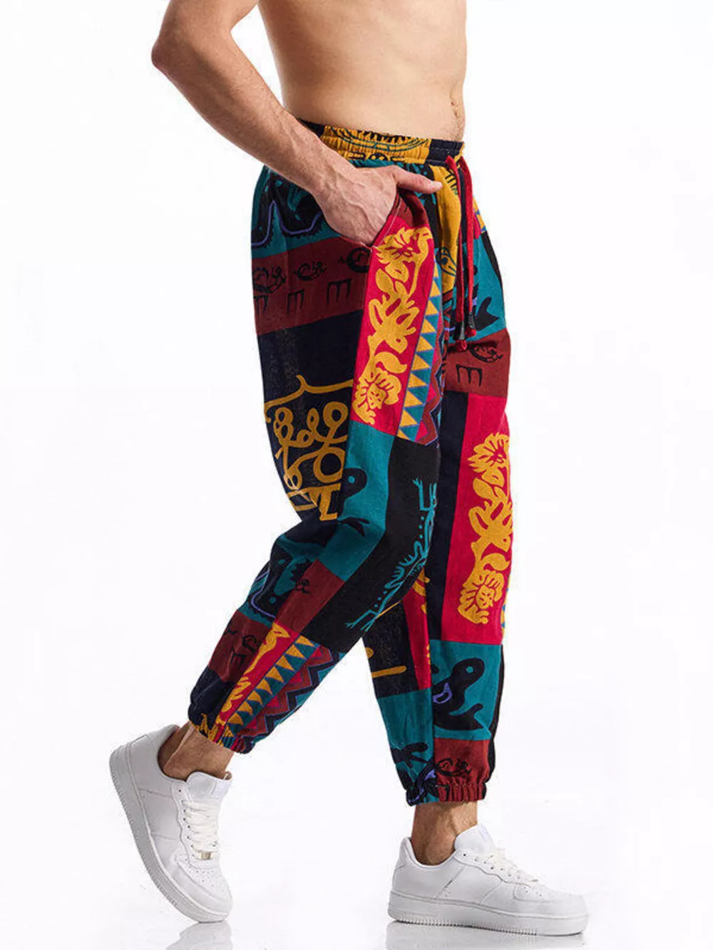 Men's Full Size Printed Drawstring Casual Pants Plus Size, image 12