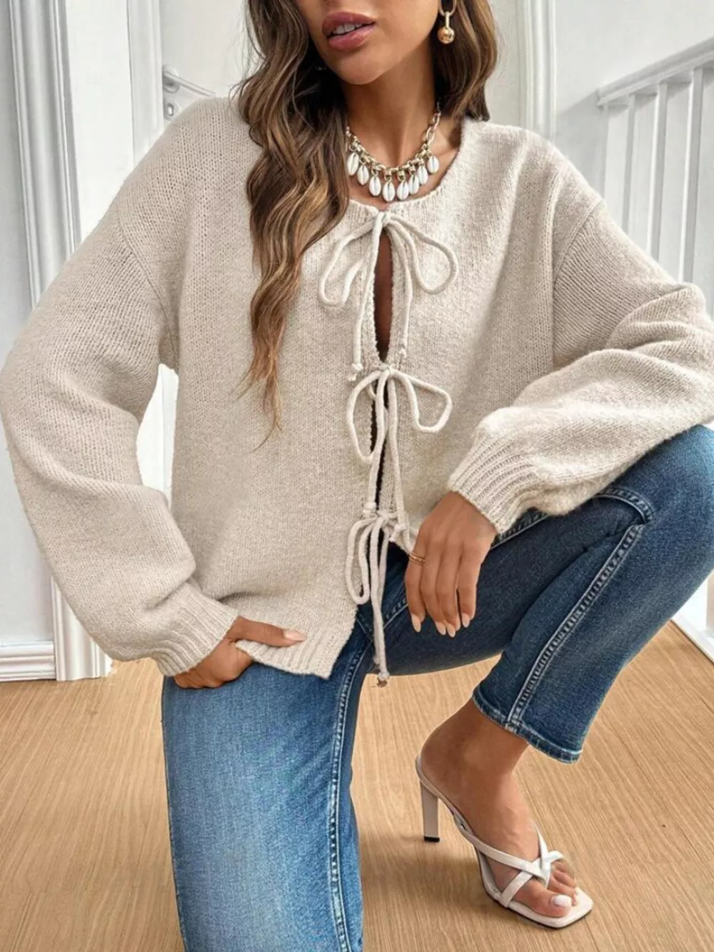Tie-Front Long Sleeve Cardigan, image 5