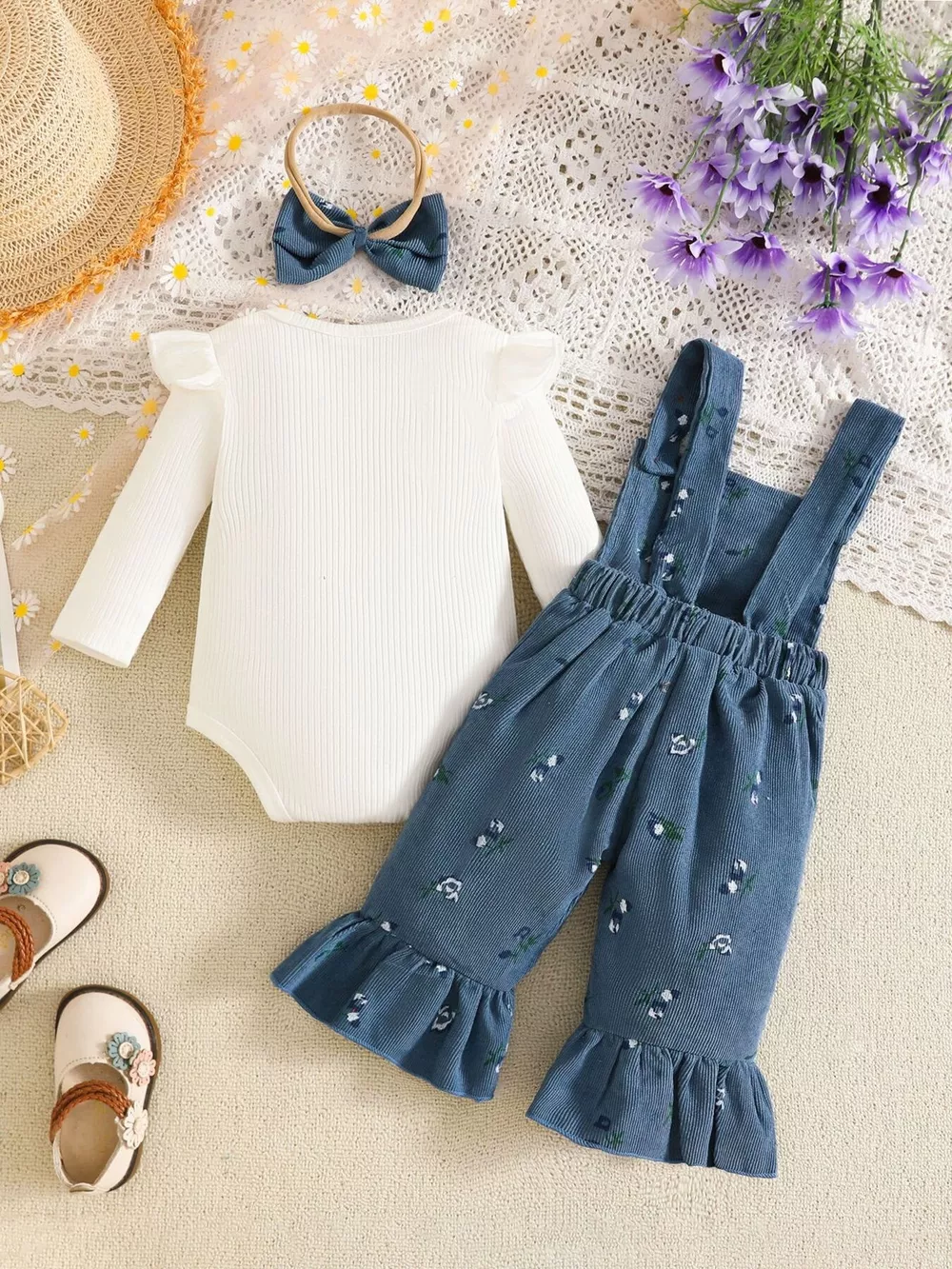 Children's Ribbed Bodysuit and Overalls Set with Headband, image 6
