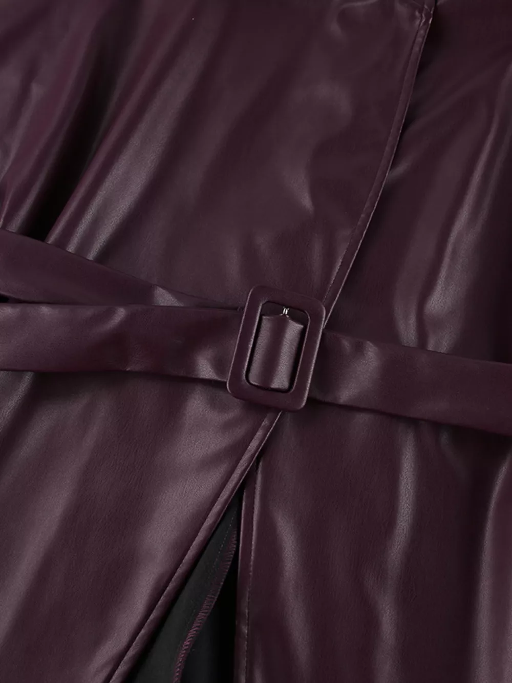 Stand Collar Belted Faux Leather Jacket, image 19