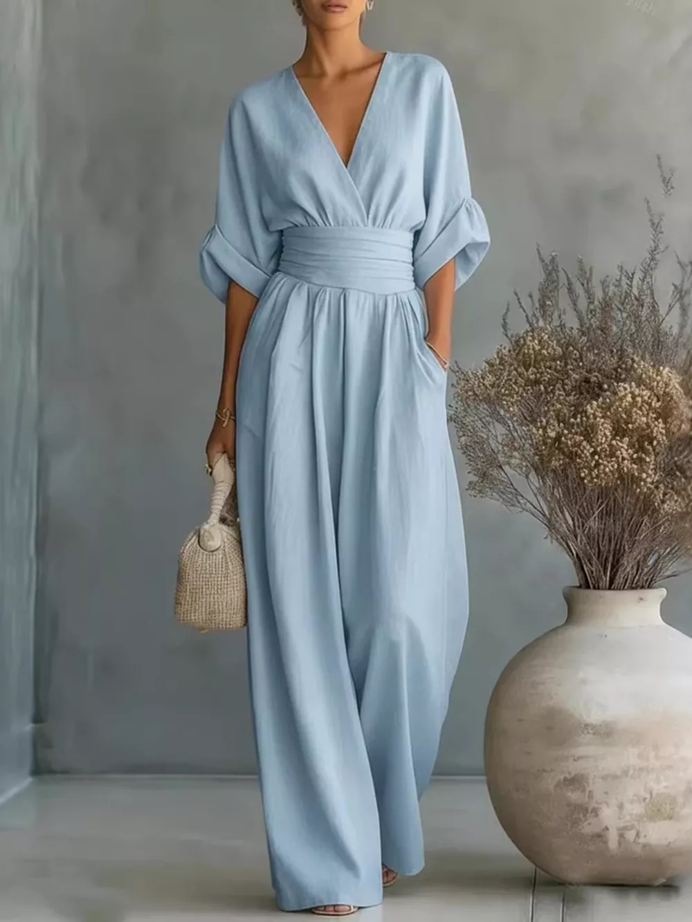 Full Size Half Sleeve Wide Leg Jumpsuit Plus Size
