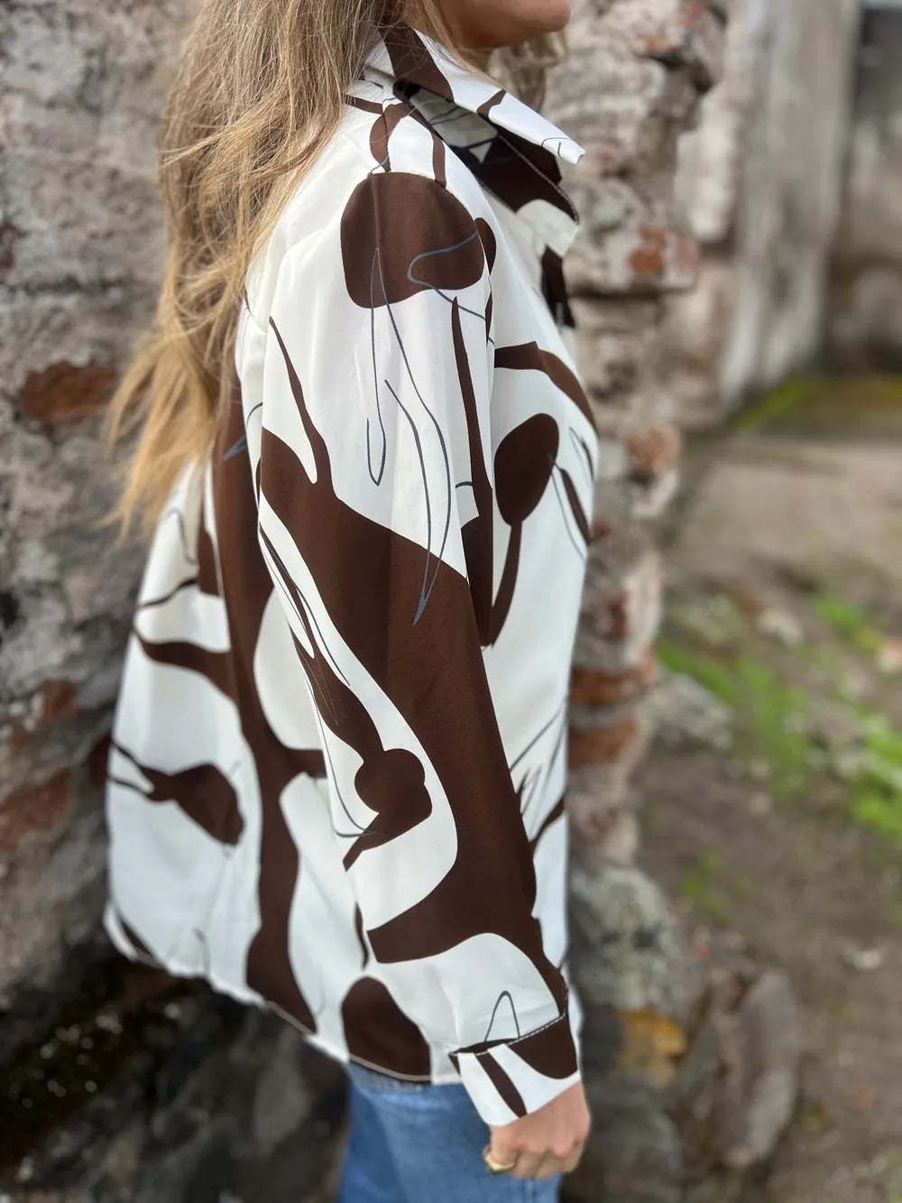 Full Size Abstract Print Long Sleeve Button-Up Shirt Plus Size, image 7