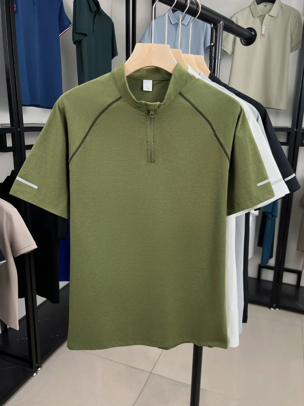 Men's Plus Size Quarter Zip Short Sleeve Top, image 4