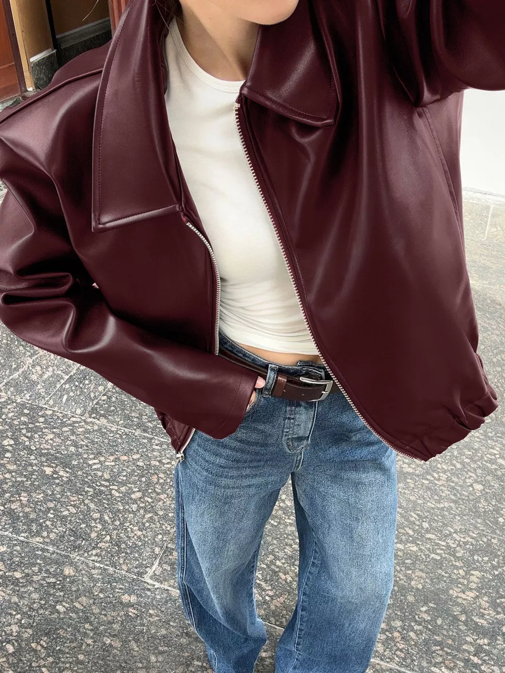 Faux Leather Zip Up Jacket, image 6