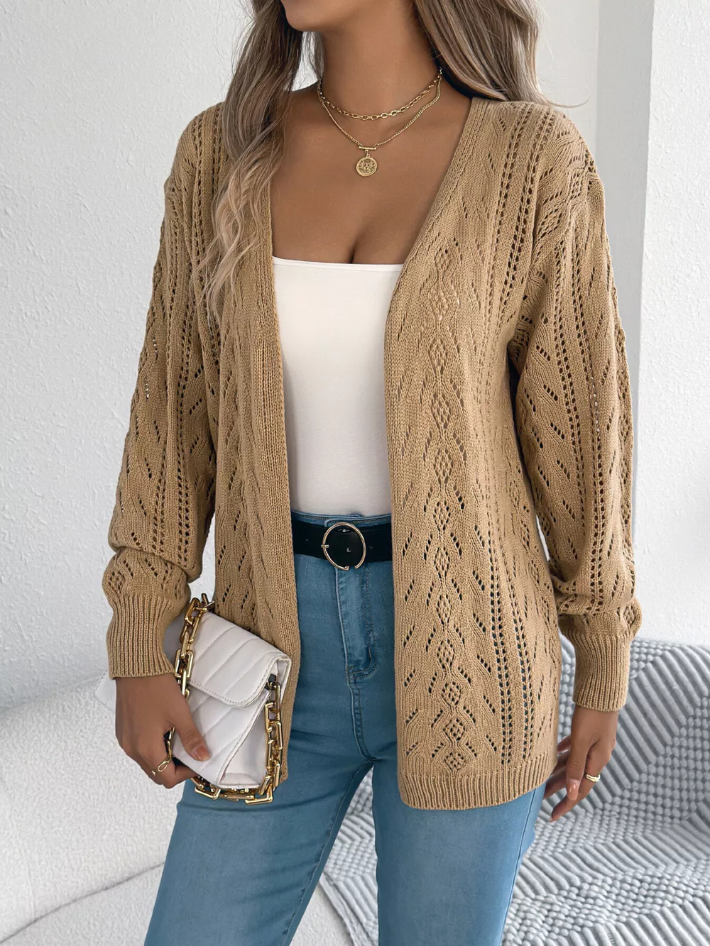 Openwork Open Front Cardigan, image 10
