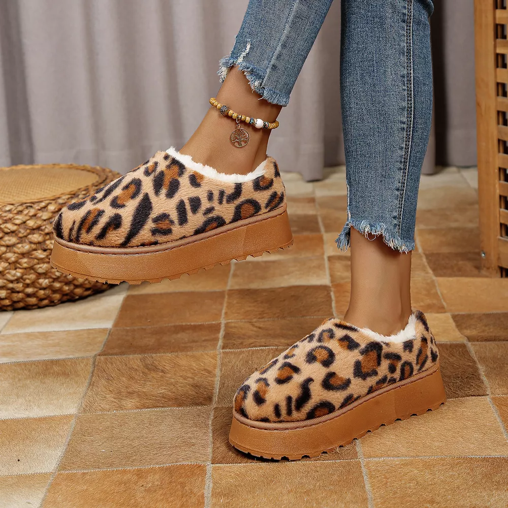Leopard Print Faux Fur Lined Platform Boots