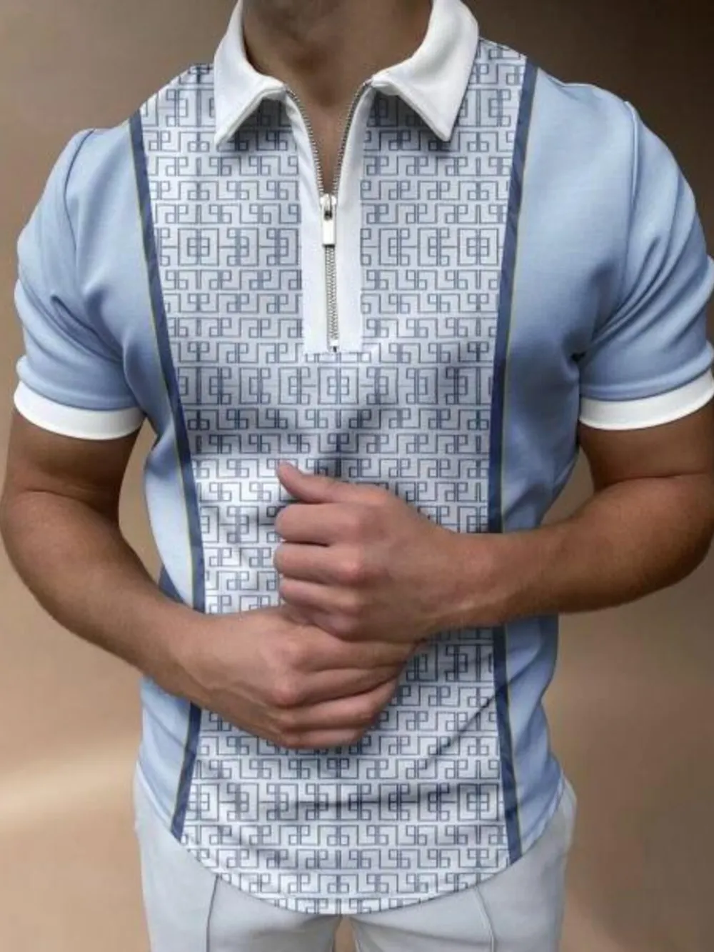 Men's Full Size Classic Argyle Zip Polo Plus Size, image 3