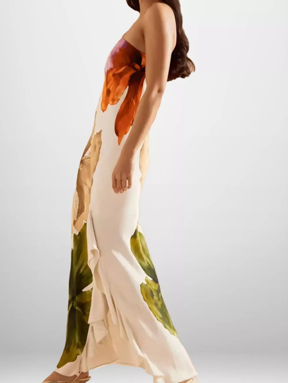 Full Size One-Shoulder Floral Print Satin Maxi Dress Plus Size, image 3