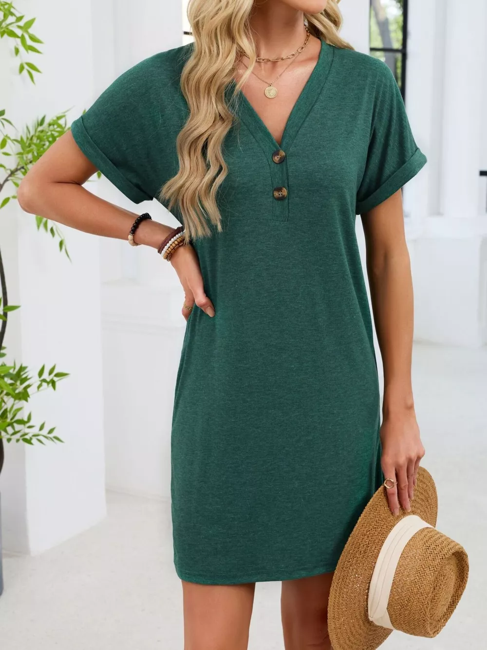 Casual V-Neck Short Sleeve T-Shirt Dress, image 23