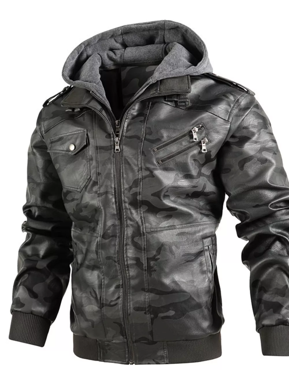 Men's Full Size Hooded Faux Leather Moto Jacket Plus Size, image 10