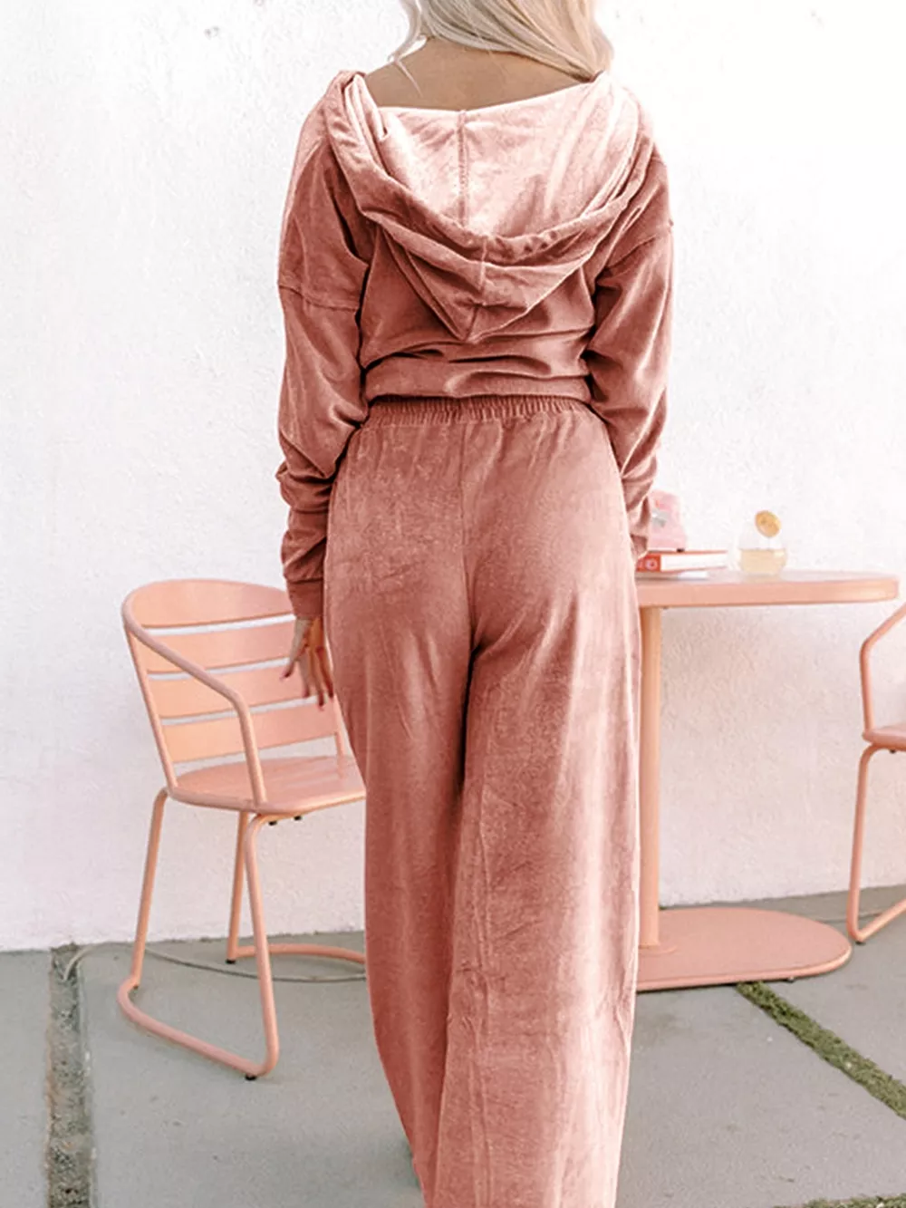 Zip Up Dropped Shoulder Hooded Top and Pants Set, image 6