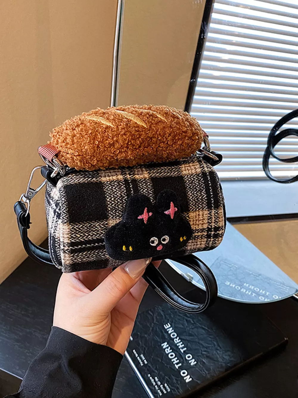 Plaid Pattern Plush Trim Crossbody Bag, image 3