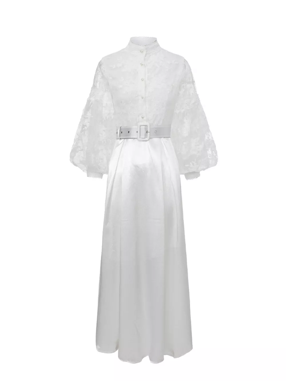 Lace Lantern Sleeve Belted Maxi Dress, image 9