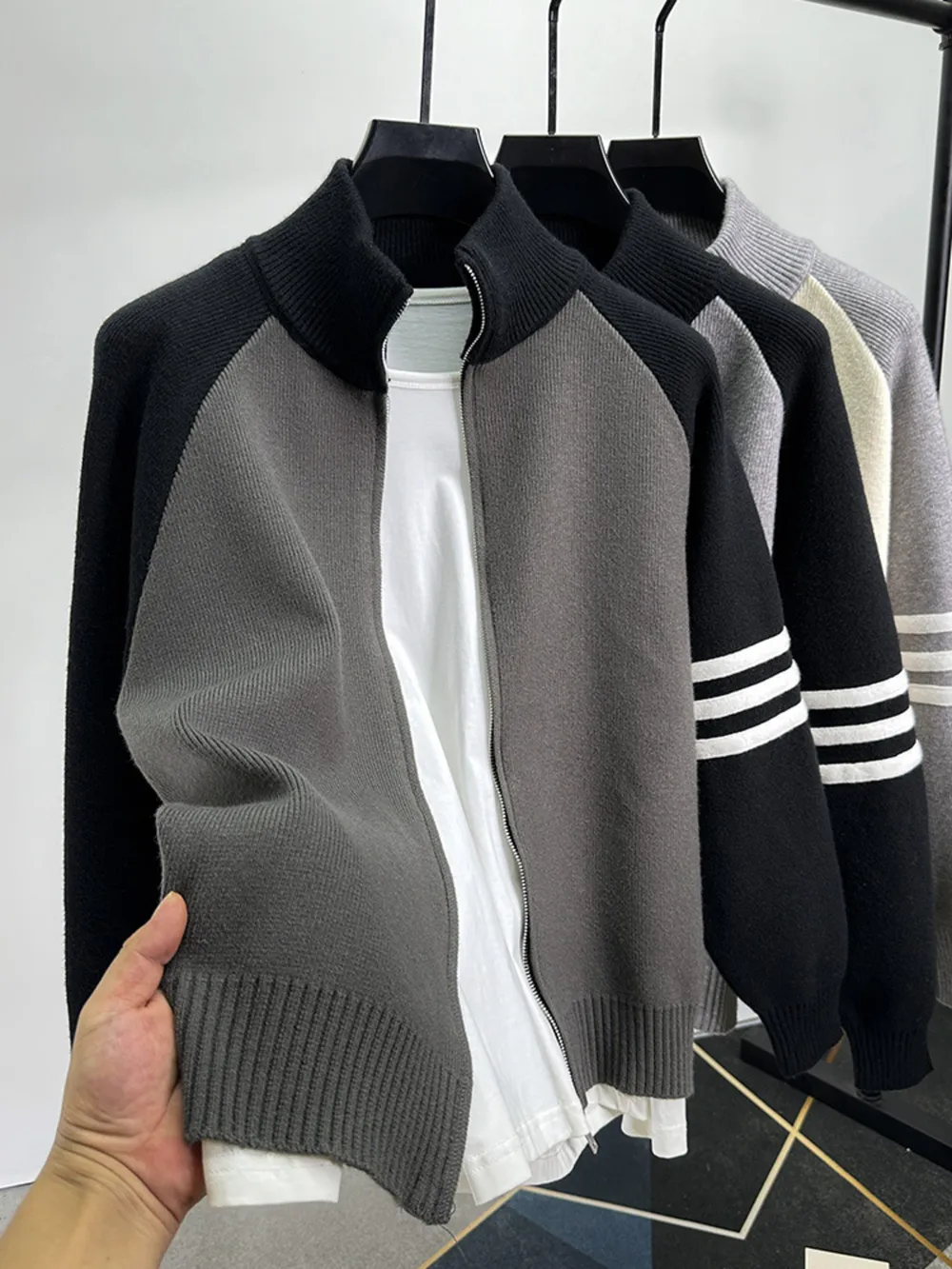 Men's Color Block Zip-Up Cardigan, image 7