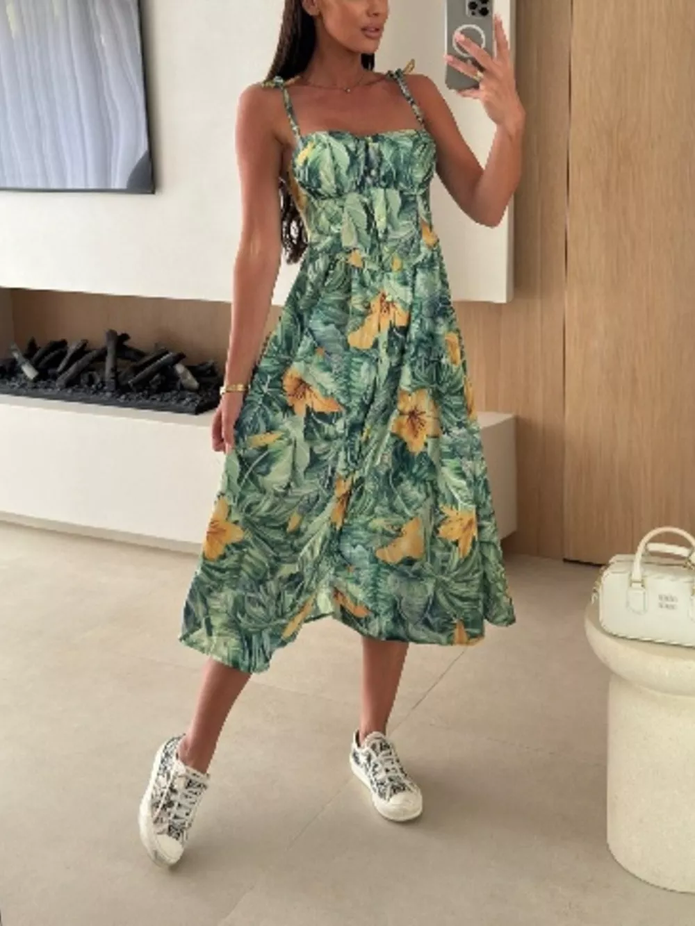 Printed Tie-Strap Midi Dress, image 28