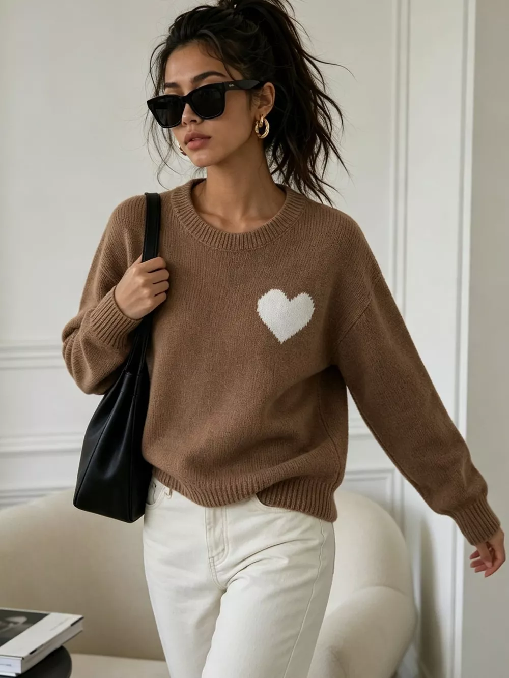 Heart Pattern Round Neck Sweater, image 4