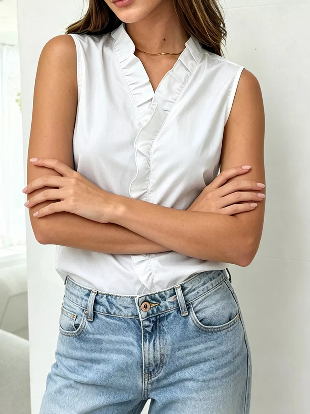 Sleeveless Ruffle V-Neck Blouse, image 9