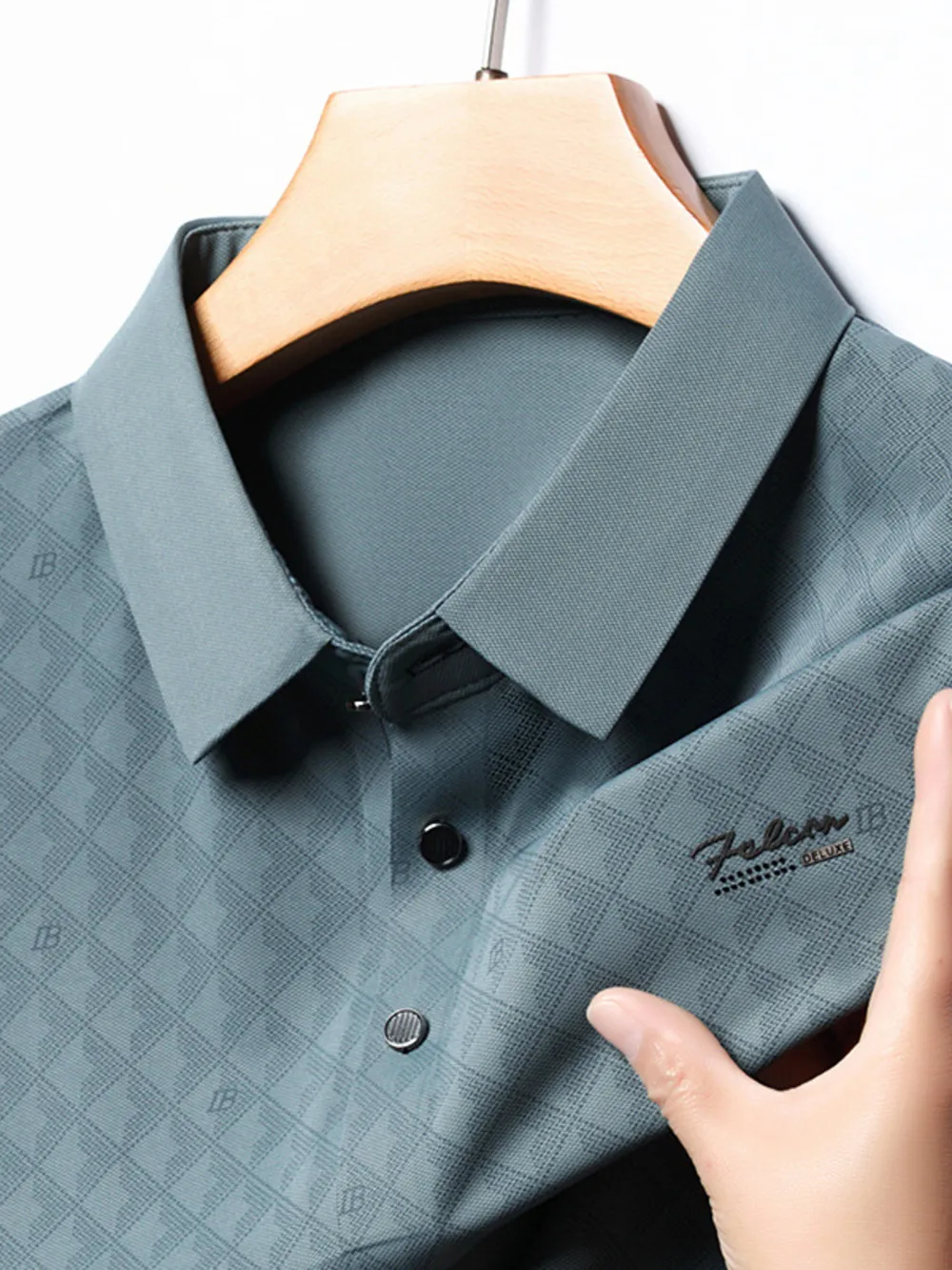 Men's Plus Size Diamond Pattern Textured Polo Shirt, image 2