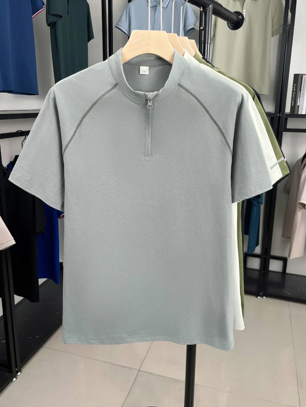 Men's Plus Size Quarter Zip Short Sleeve Top, image 2