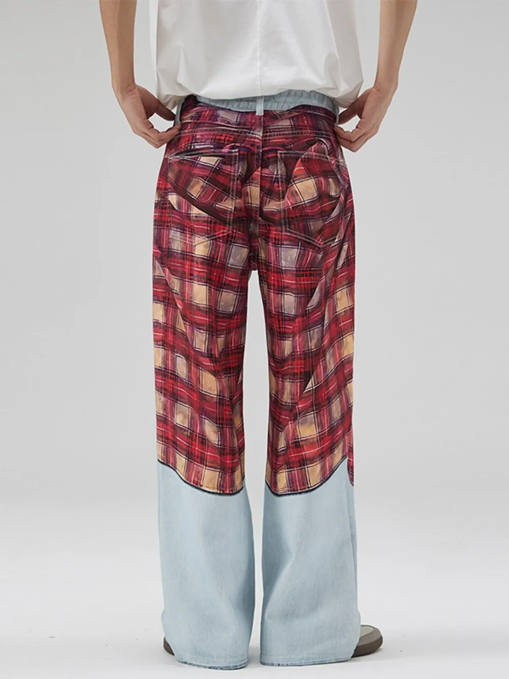 Men's Plaid Wide Leg Jeans, image 4