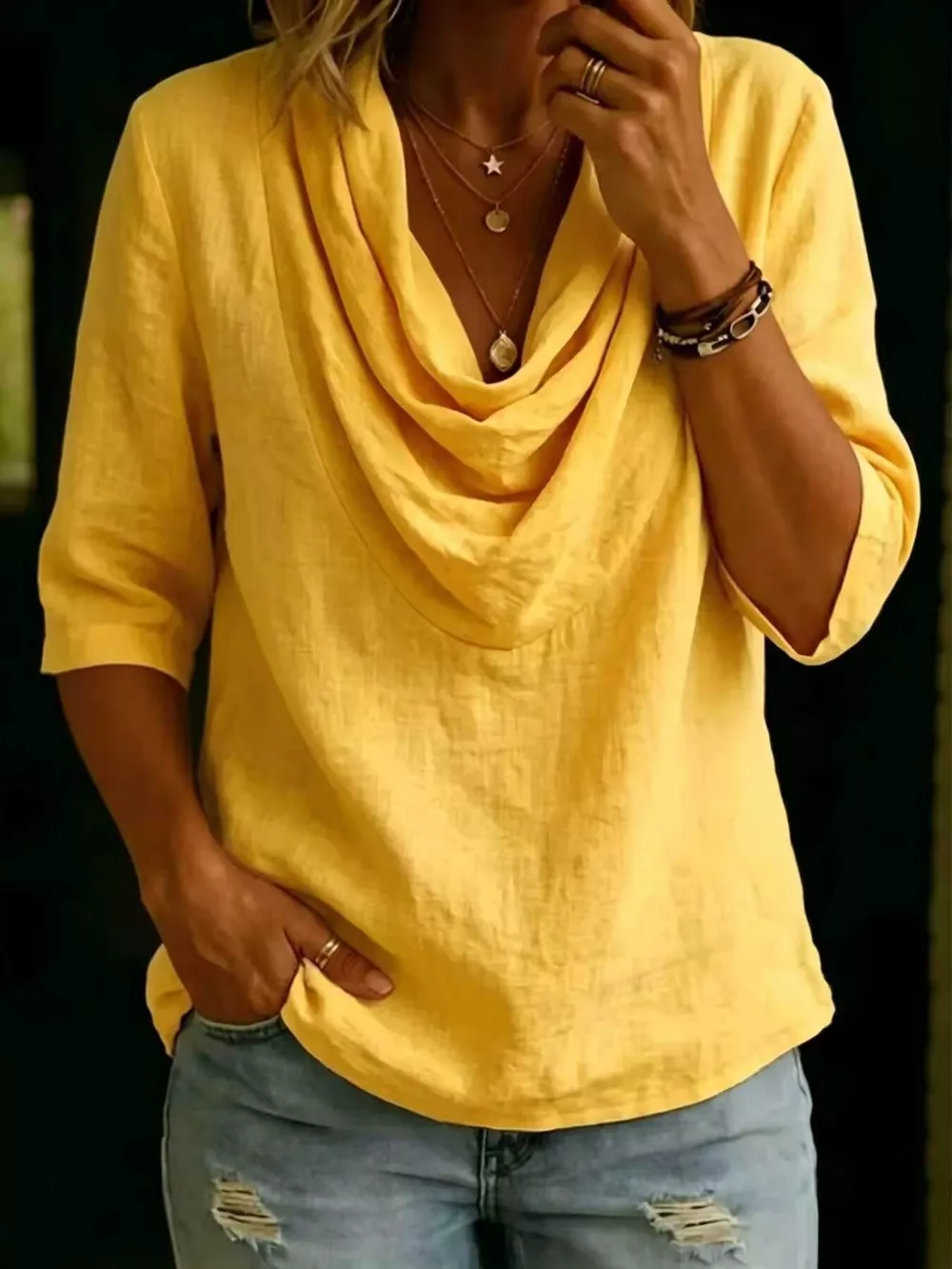 Full Size Cowl Neck 3/4 Sleeve Top Plus Size, image 9
