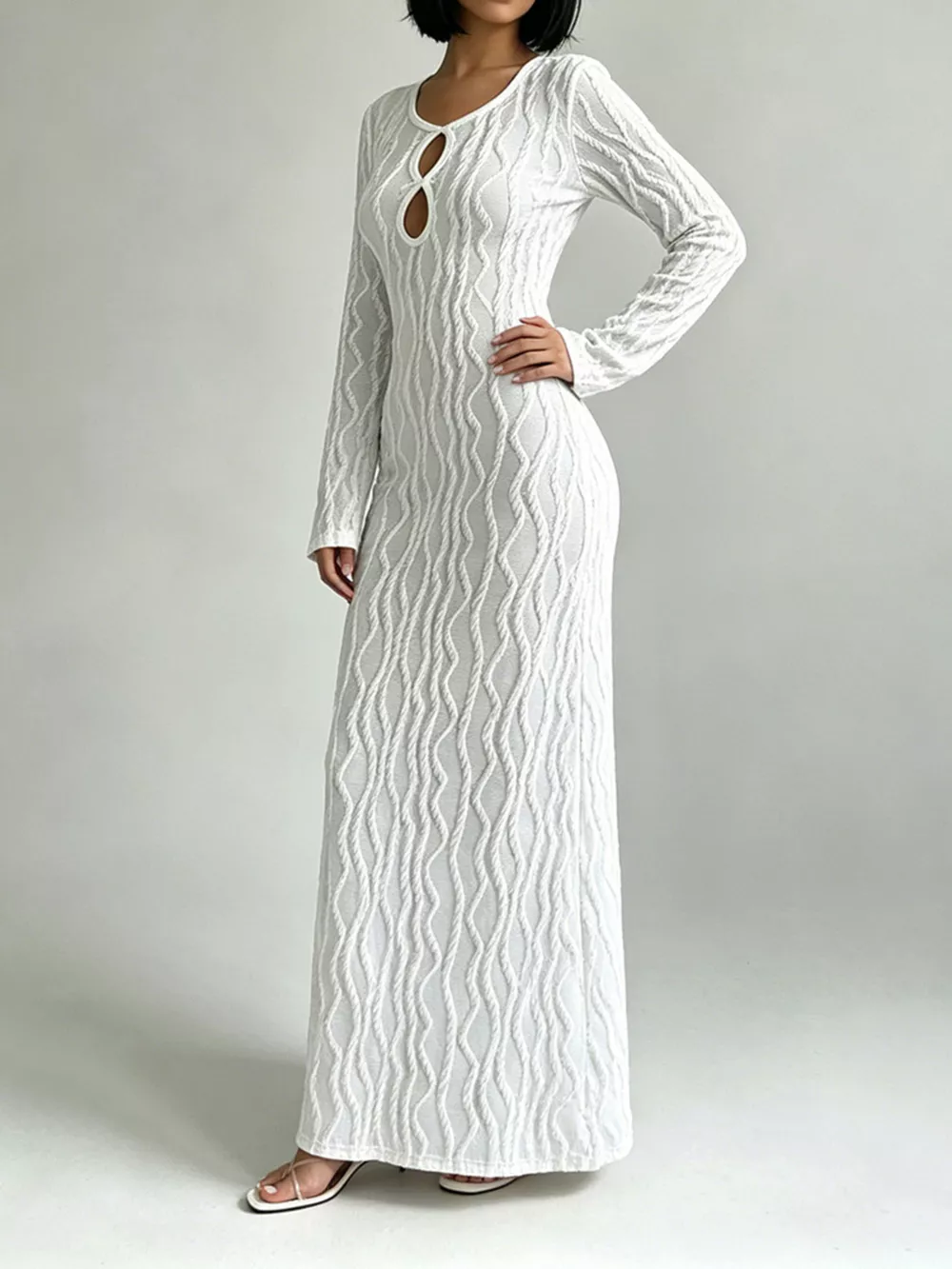 Textured Cut-Out Long Sleeve Maxi Dress, image 6