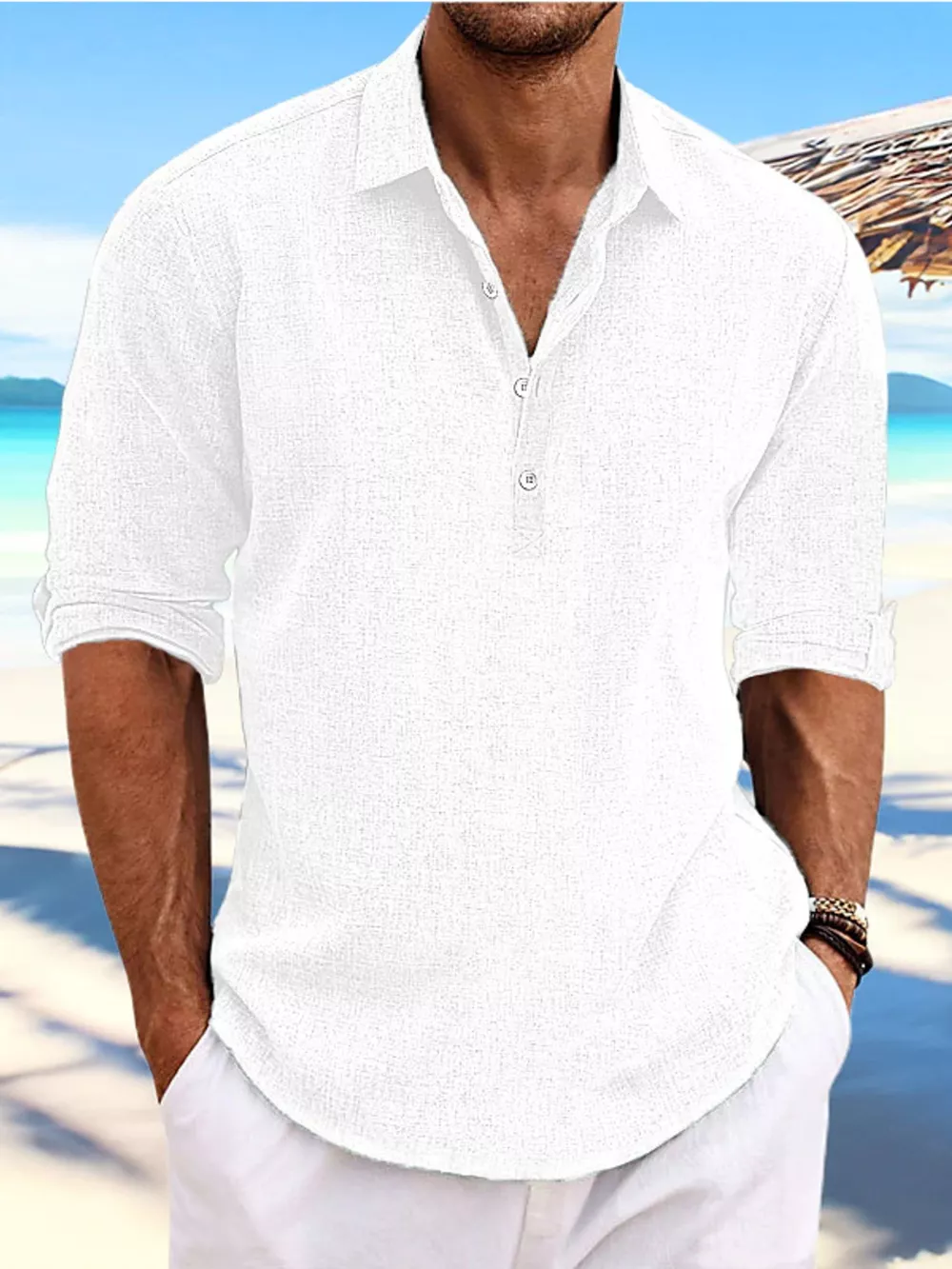 Men's Full Size Casual Half Button Shirt Plus Size, image 6